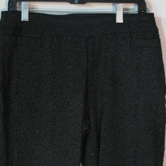 Kim Rogers Stretch Pants Size 10 Black Paisley Print Straight Leg Excellent - Picture 2 of 6
